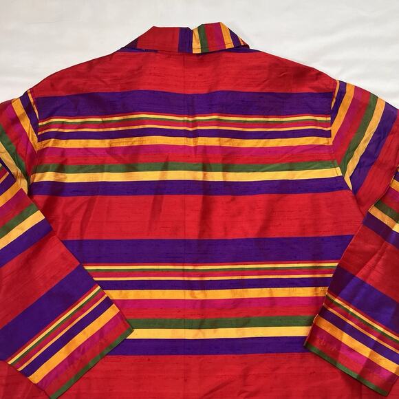 Chico’s Design 100% Silk Jacket Size 3 (XL) Red Purple Striped Button Top VTG - Picture 10 of 12